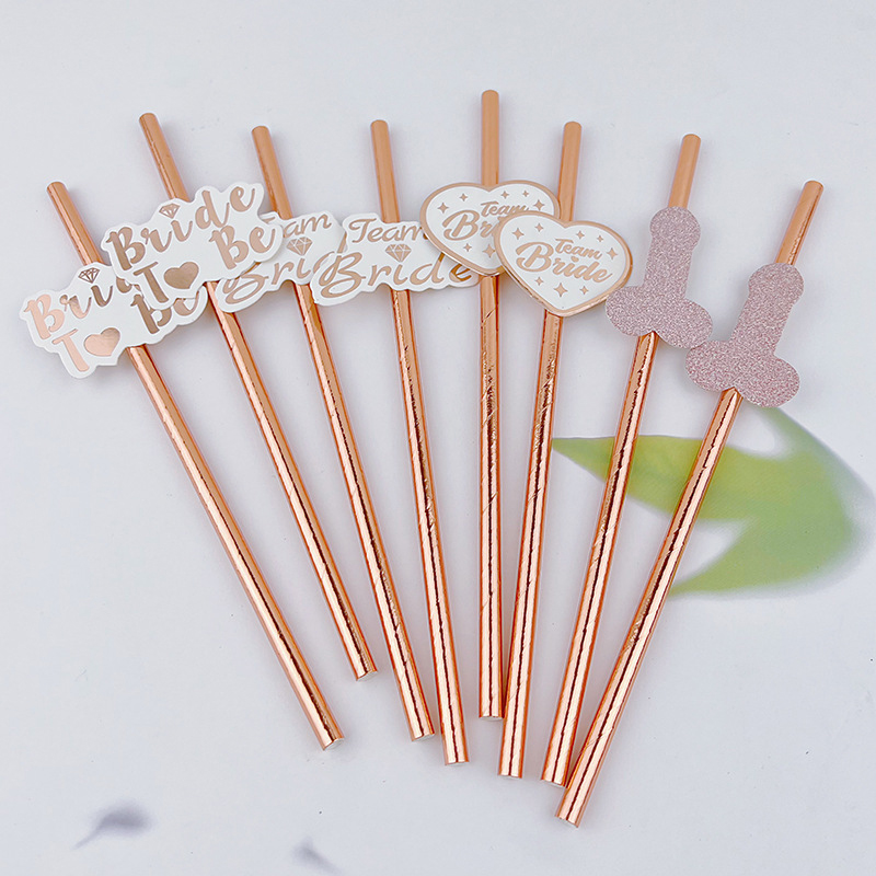 10pcs Team Bride Rose Gold Str - Paper Straw Color ulasan dan harga