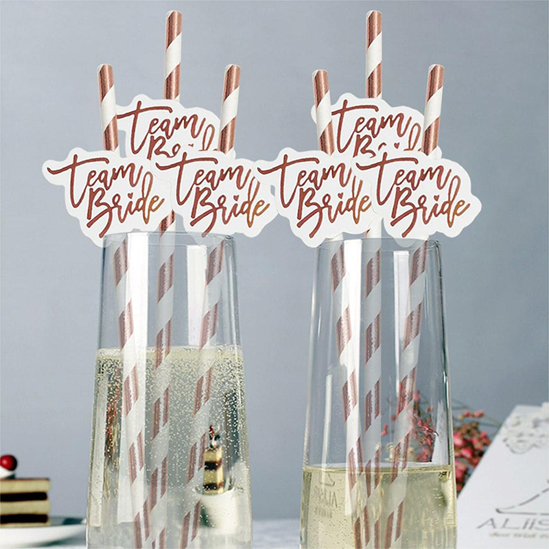 10pcs Team Bride Rose Gold Str - Paper Straw Color ulasan dan harga