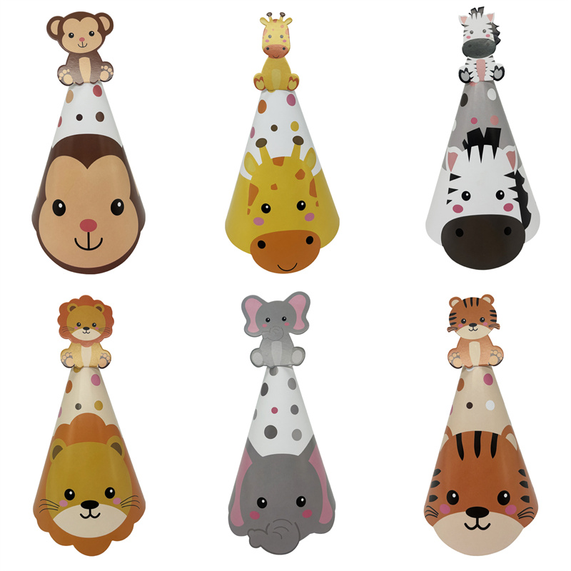 6Pcs Jungle Animal Paper Hats  - Party Hat Cone ulasan dan harga