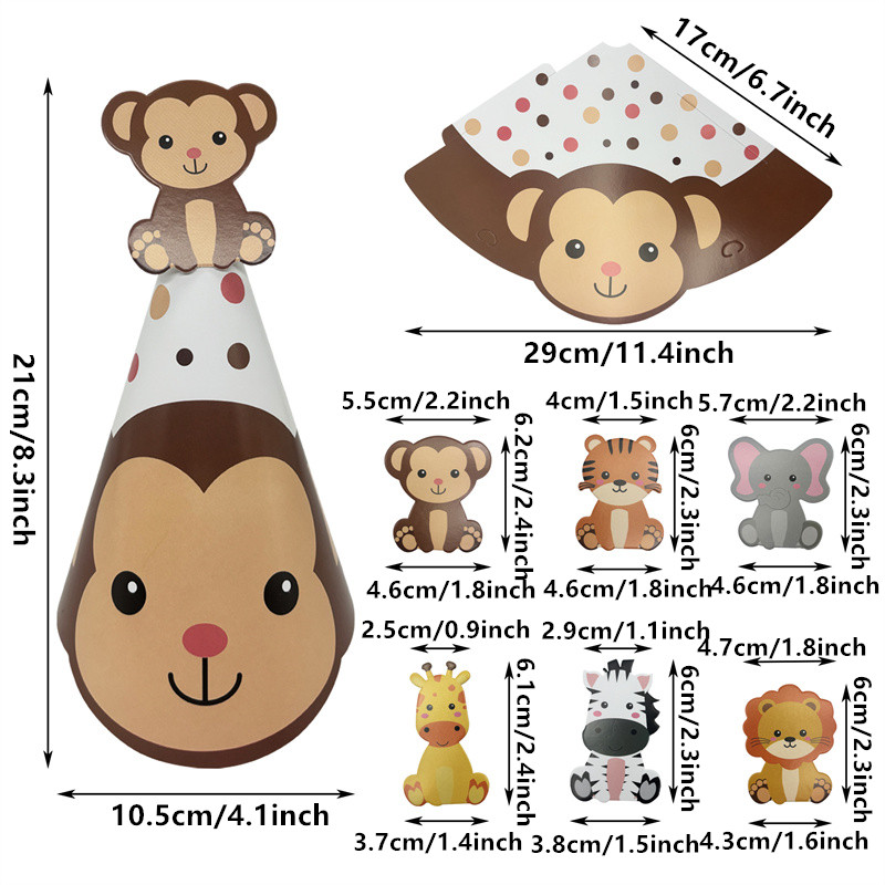 6Pcs Jungle Animal Paper Hats  - Party Hat Cone ulasan dan harga