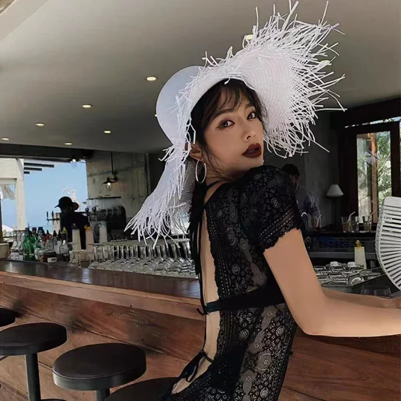New Summer Wide-brimmed Solid  - Paper Straw Color ulasan dan harga