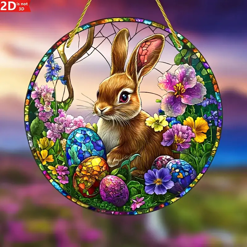 2Pcs Easter Rabbit Stained Acr - Flower Wall Panel ulasan dan harga