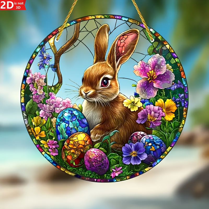 2Pcs Easter Rabbit Stained Acr - Flower Wall Panel ulasan dan harga