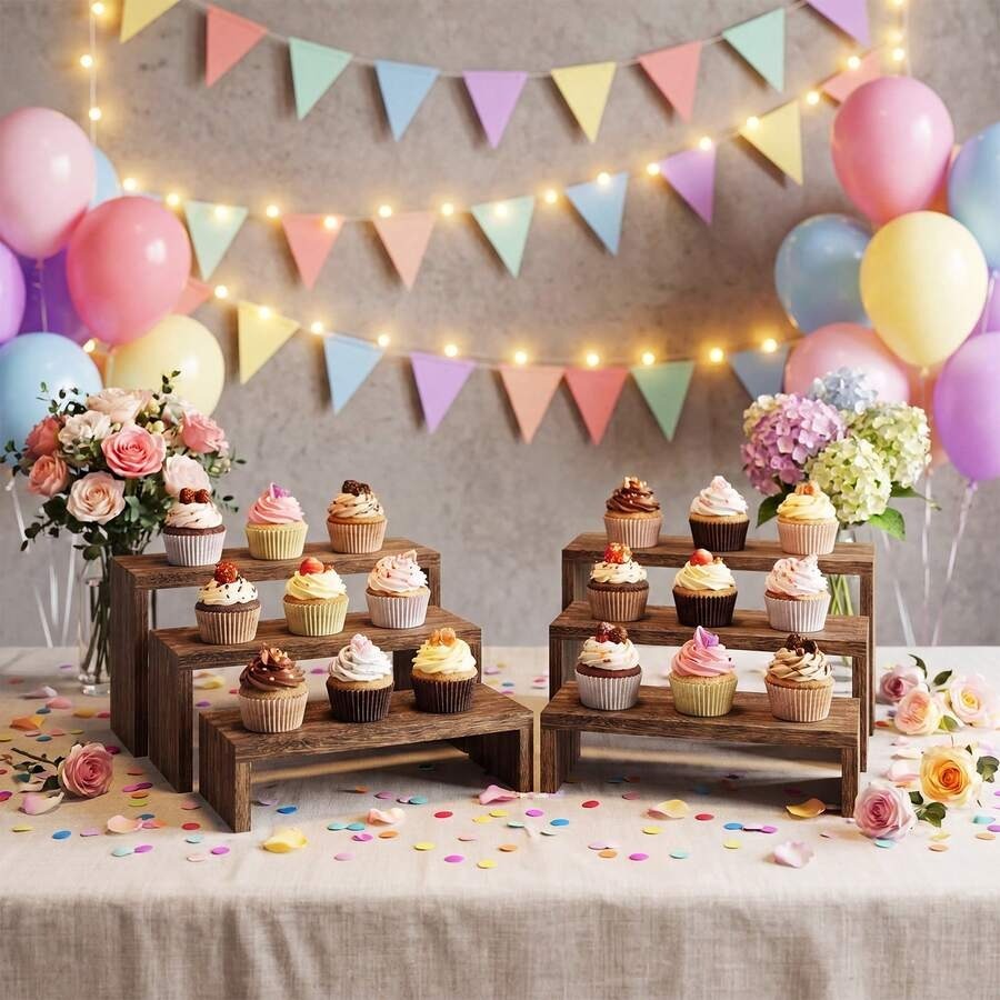 6pcs Display Wood Stand, Woode - Cupcake Stand Tier ulasan dan harga