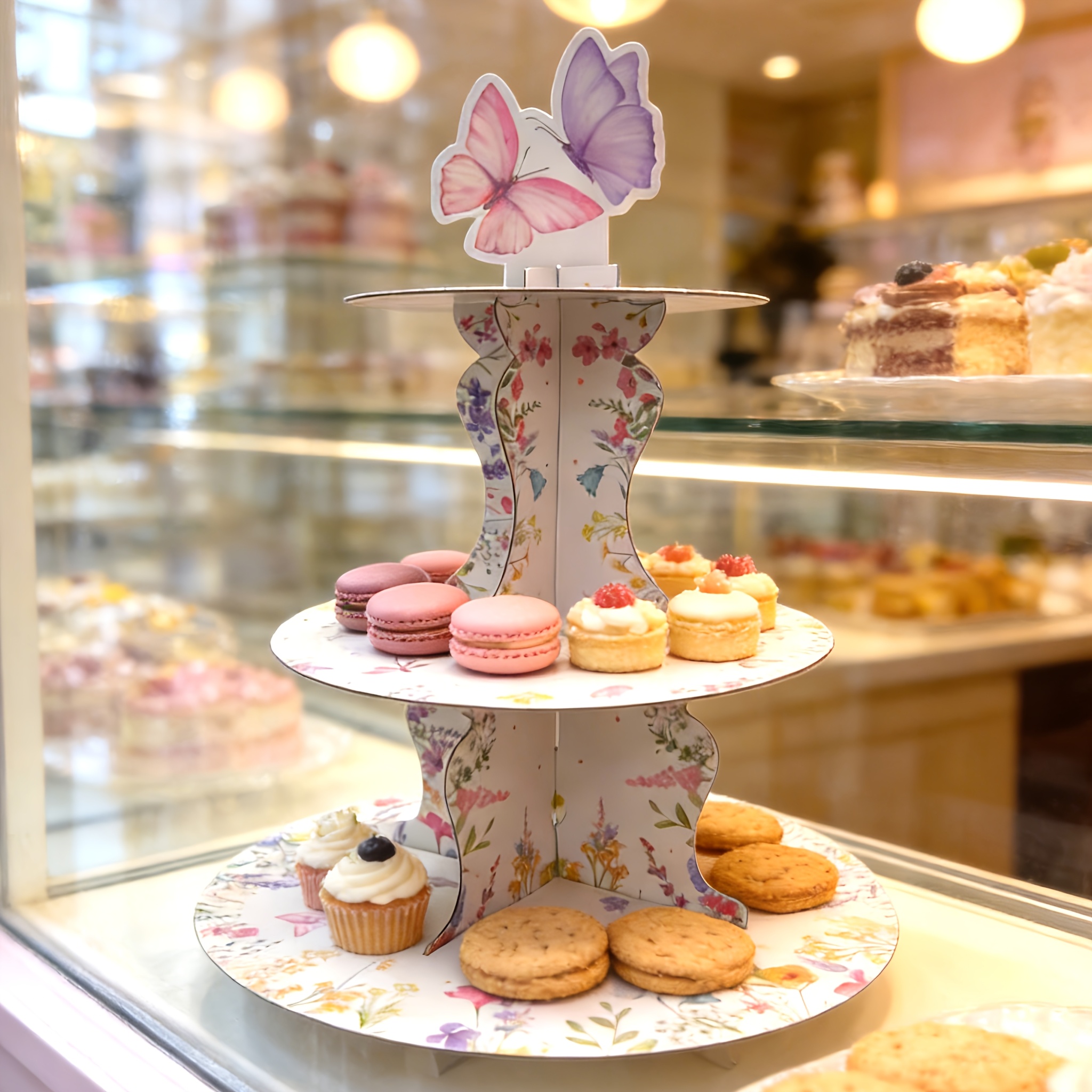 3-Tier Wildflower Butterfly Ca - Cupcake Stand Tier ulasan dan harga