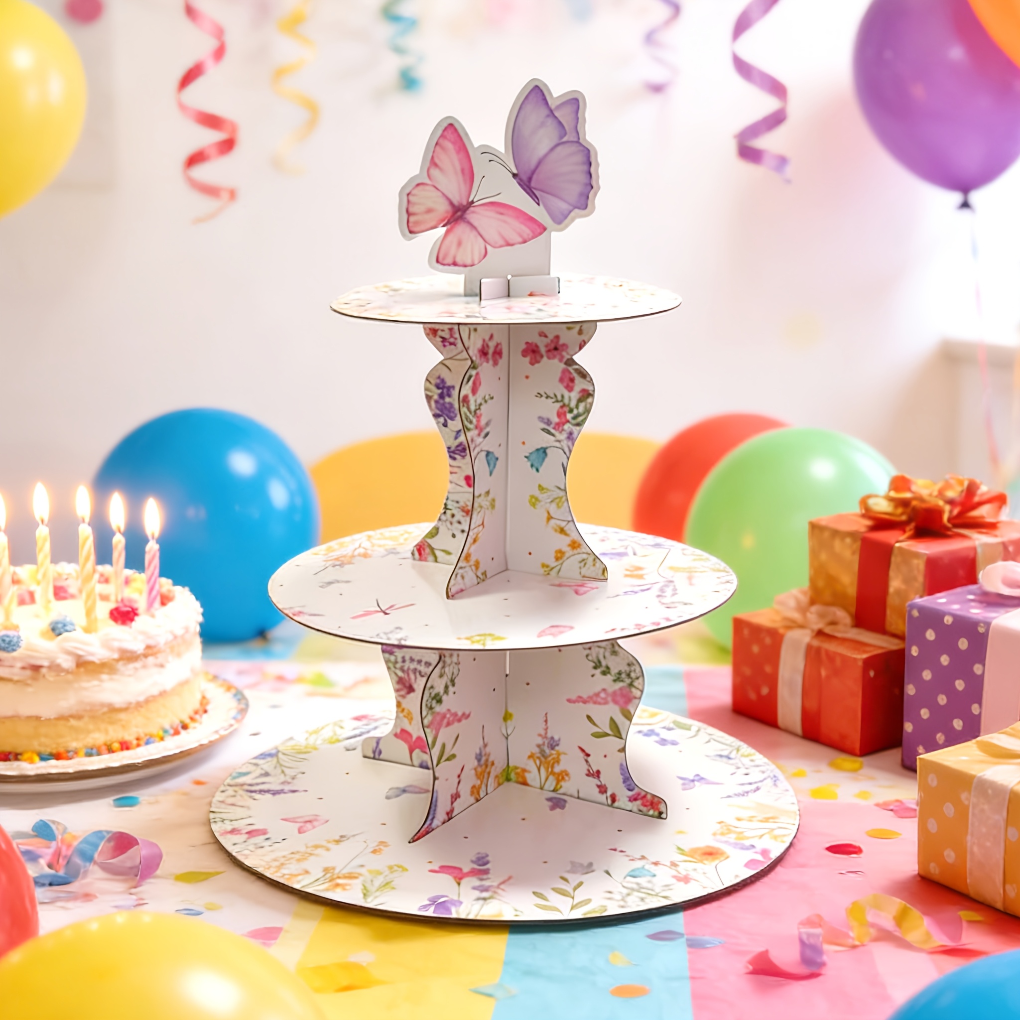 3-Tier Wildflower Butterfly Ca - Cupcake Stand Tier ulasan dan harga
