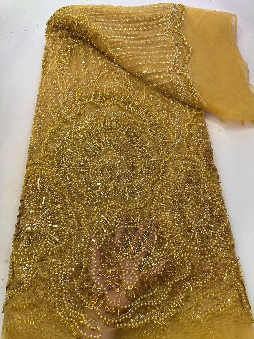 5 YardsAfrican Brown Beaded Se - Glitter Tablecloth ulasan dan harga