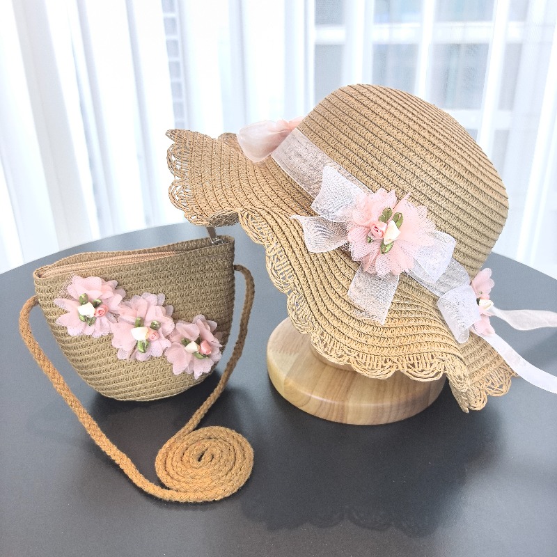 Girls 2pcs Straw Hat Solid Col - Paper Straw Color ulasan dan harga