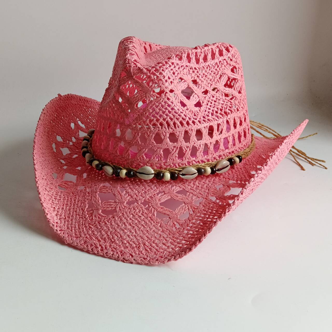 Pink Cowboy straw hat  hollow  - Paper Straw Color ulasan dan harga