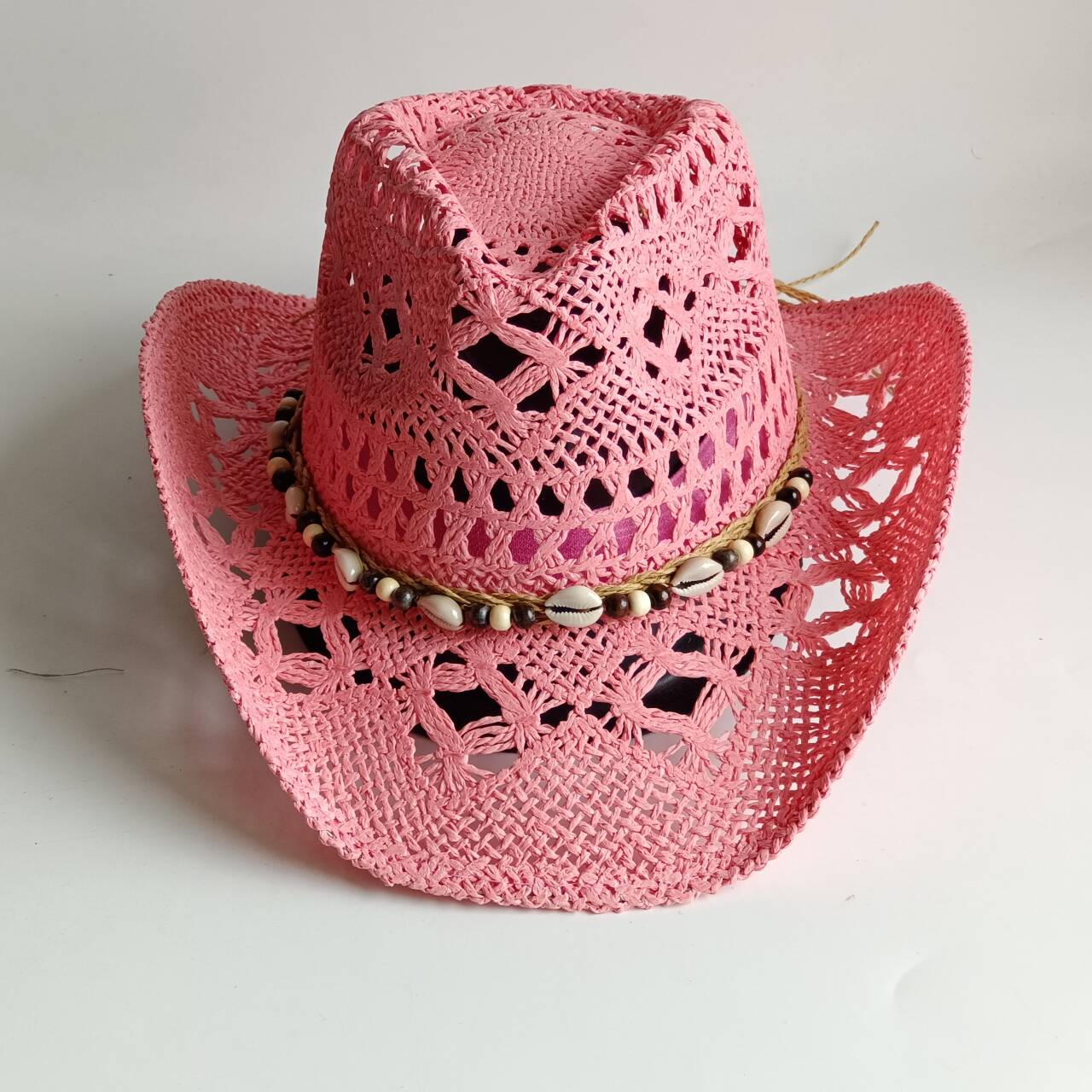 Pink Cowboy straw hat  hollow  - Paper Straw Color ulasan dan harga