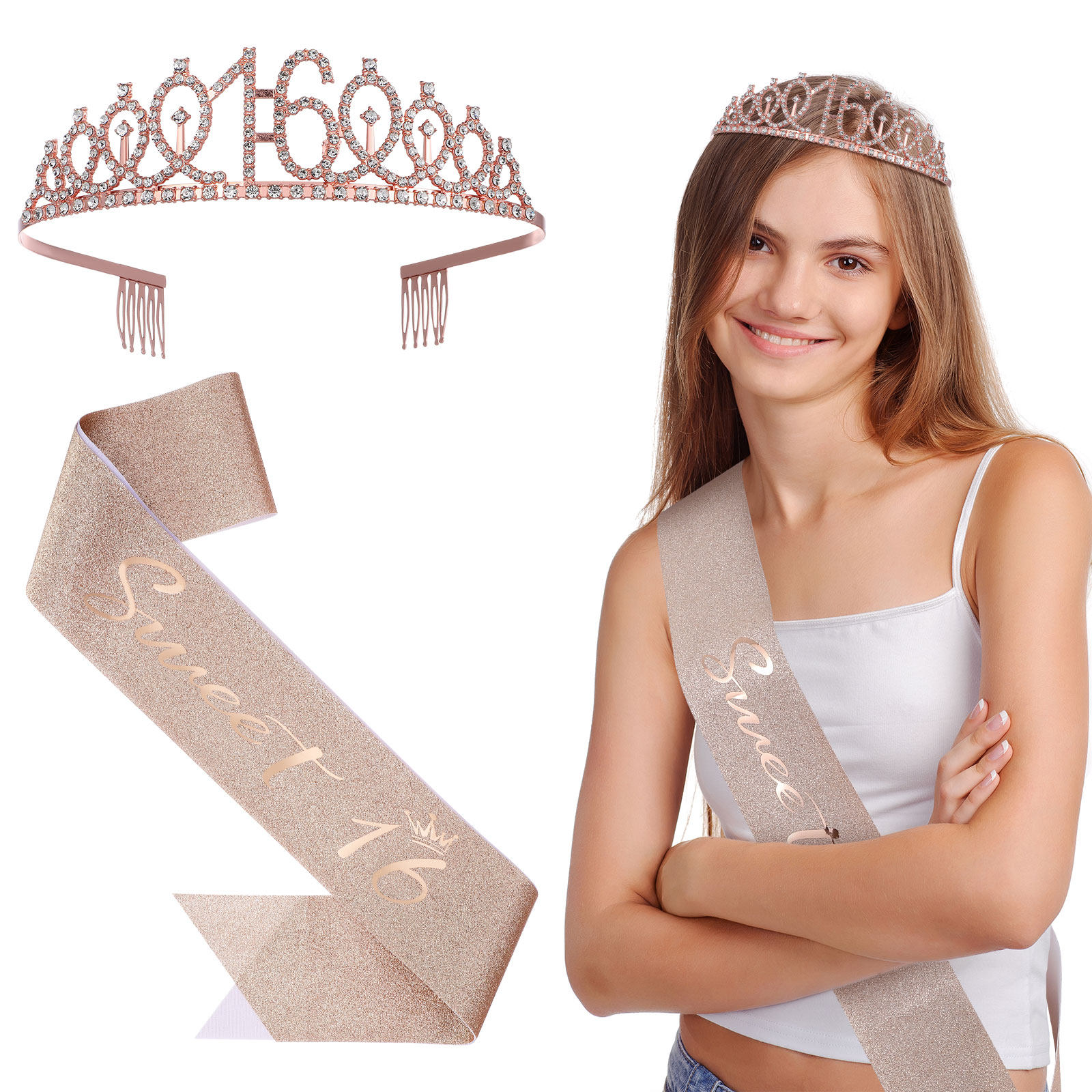 1Set Glittering Birthday Tiara - Birthday Sash Glitter ulasan dan harga