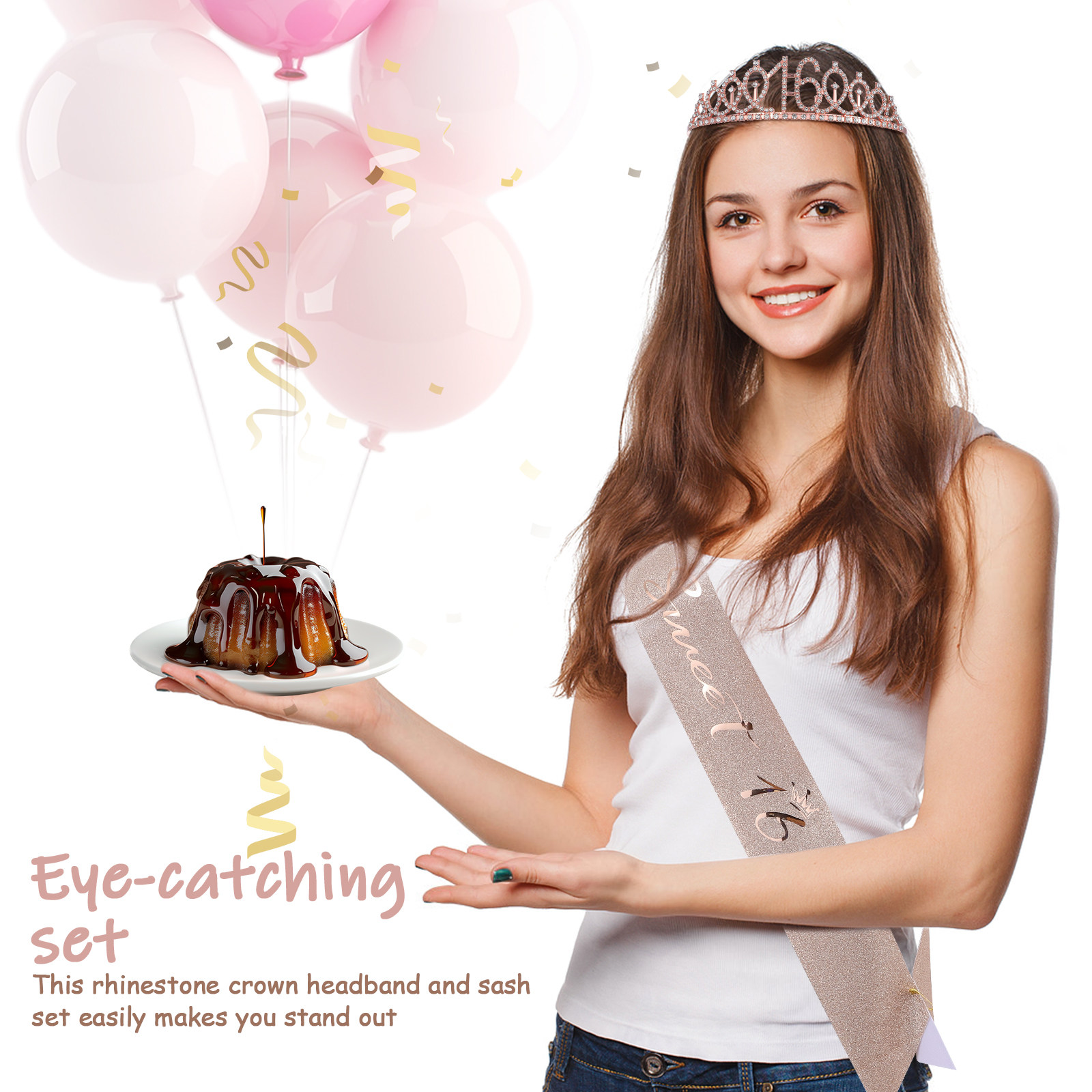 1Set Glittering Birthday Tiara - Birthday Sash Glitter ulasan dan harga